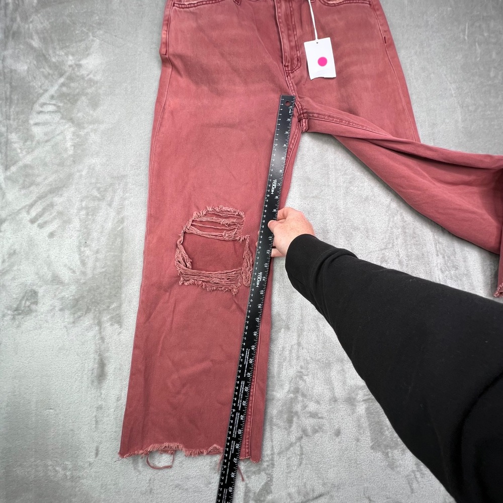 Vervet Leslie 90s Vintage Flare Jeans Womens 29 Red Distressed Raw Hem High Rise - Picture 6 of 15